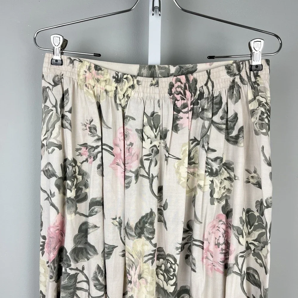 Vintage 80s/90s Sag Harbor Maxi Skirt Womens Medium Rose‎ Floral Print Rayon
